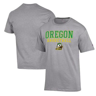 Men's Champion Heather Gray Oregon Ducks Basketball Stack T-Shirt