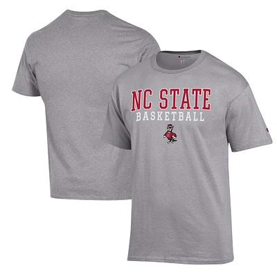 Men's Champion Heather Gray NC State Wolfpack Basketball Stack T-Shirt
