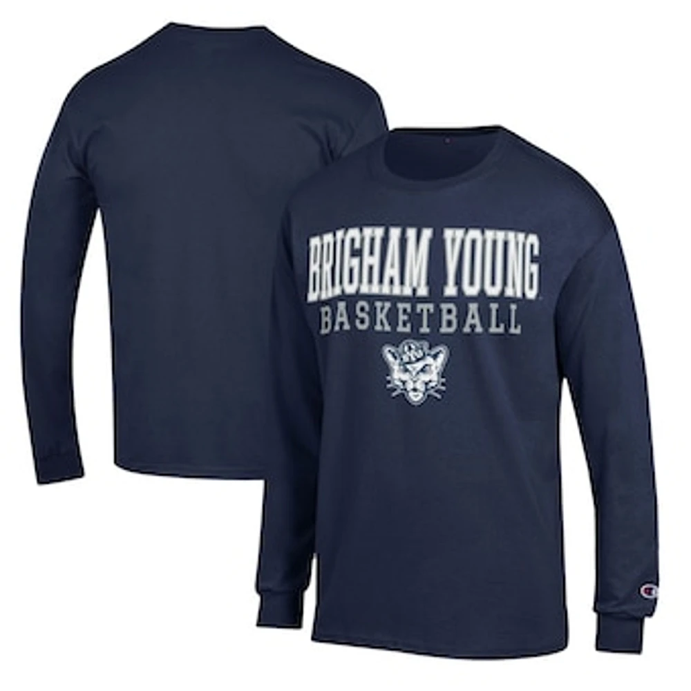 Men's Champion Navy BYU Cougars Basketball Stack Long Sleeve T-Shirt