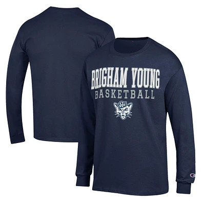 Men's Champion Navy BYU Cougars Basketball Stack Long Sleeve T-Shirt
