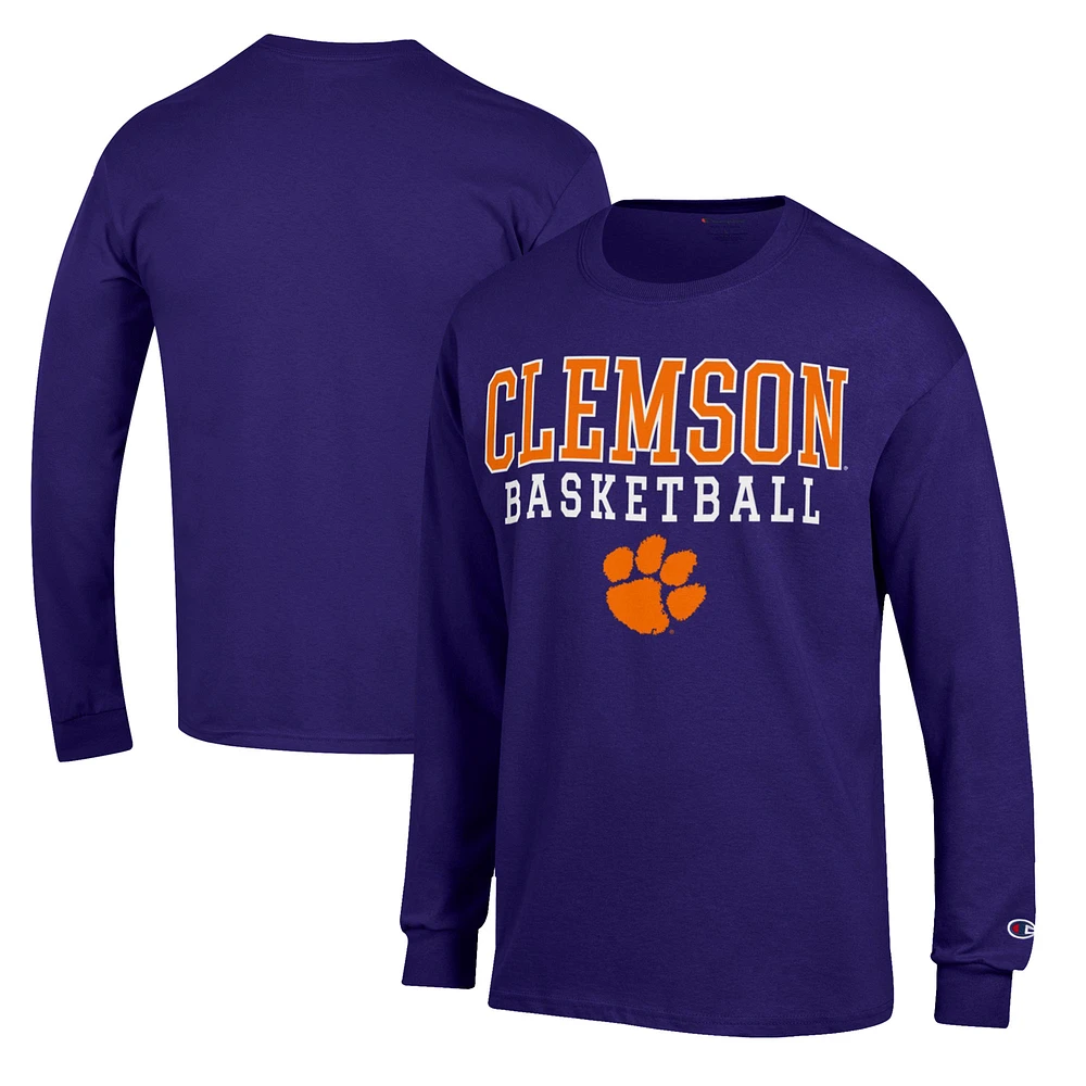 Men's Champion Clemson Tigers Basketball Stack Long Sleeve T-Shirt