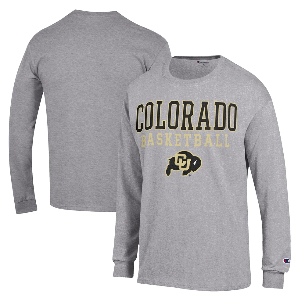 Men's Champion Heather Gray Colorado Buffaloes Basketball Stack Long Sleeve T-Shirt