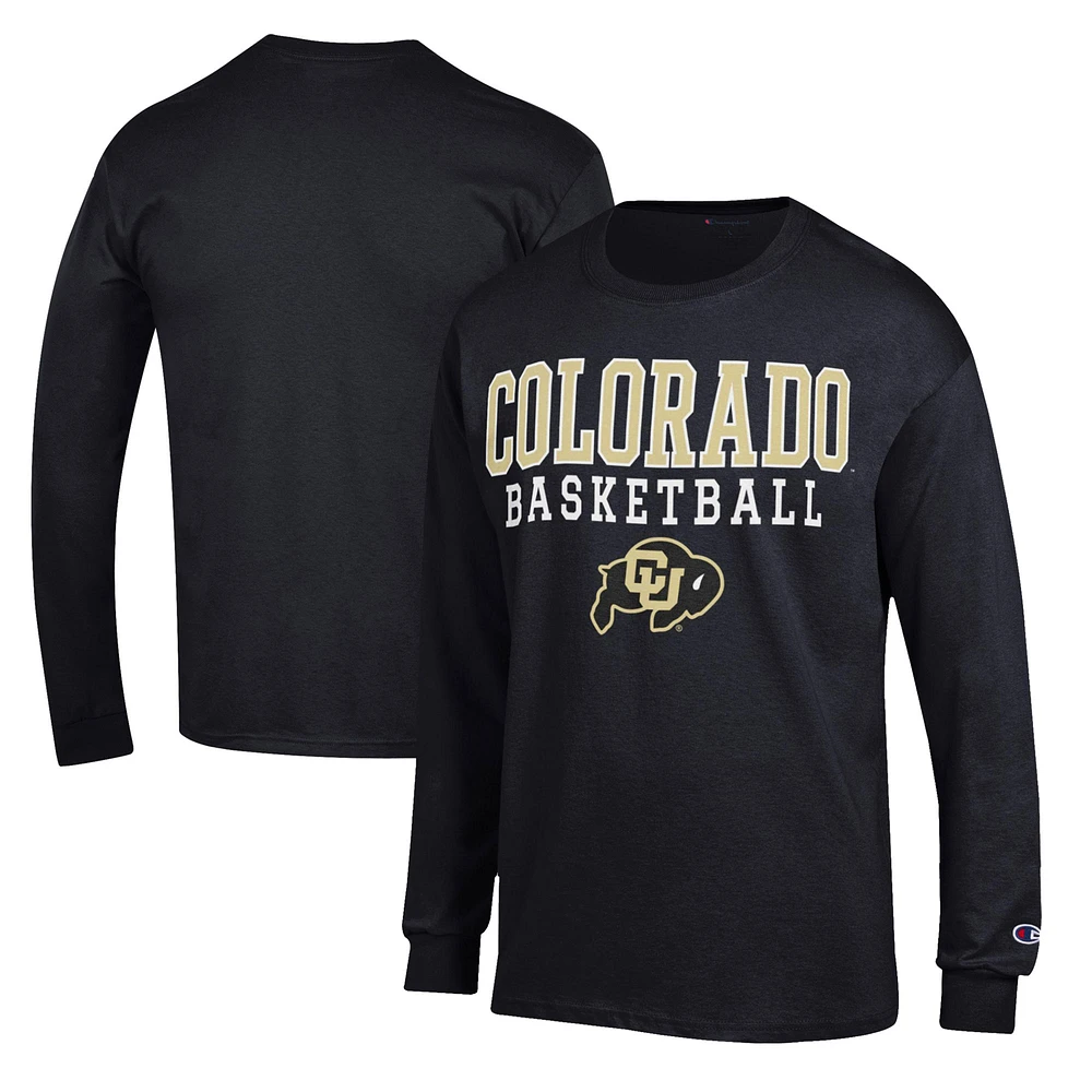 Men's Champion Black Colorado Buffaloes Basketball Stack Long Sleeve T-Shirt