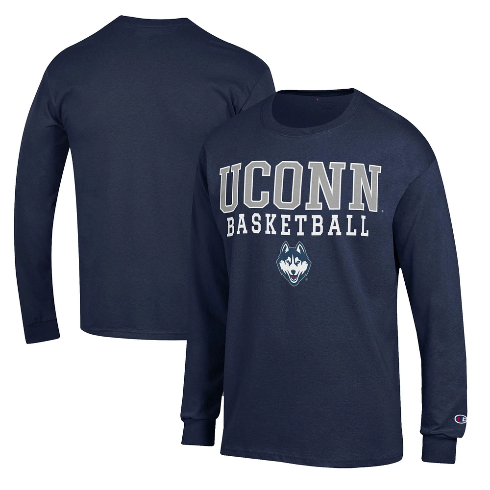 Men's Champion Navy UConn Huskies Basketball Stack Long Sleeve T-Shirt