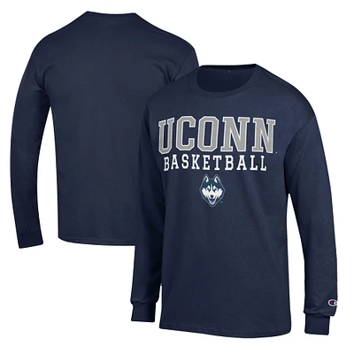 Men's Champion Navy UConn Huskies Basketball Stack Long Sleeve T-Shirt