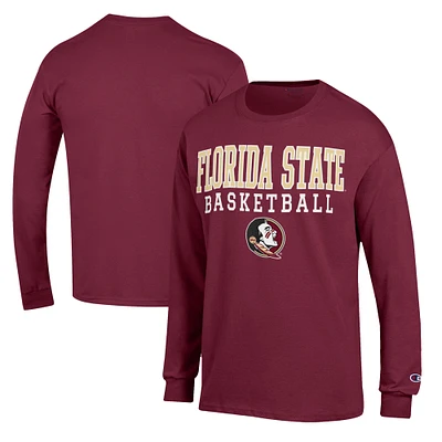 Men's Champion Garnet Florida State Seminoles Basketball Stack Long Sleeve T-Shirt