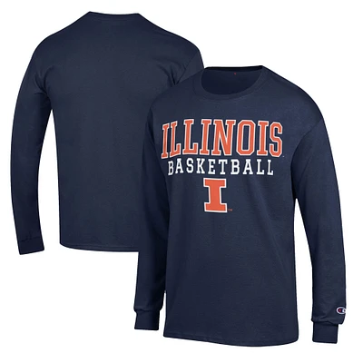 Men's Champion Navy Illinois Fighting Illini Basketball Stack Long Sleeve T-Shirt