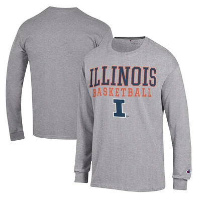 Men's Champion Heather Gray Illinois Fighting Illini Basketball Stack Long Sleeve T-Shirt