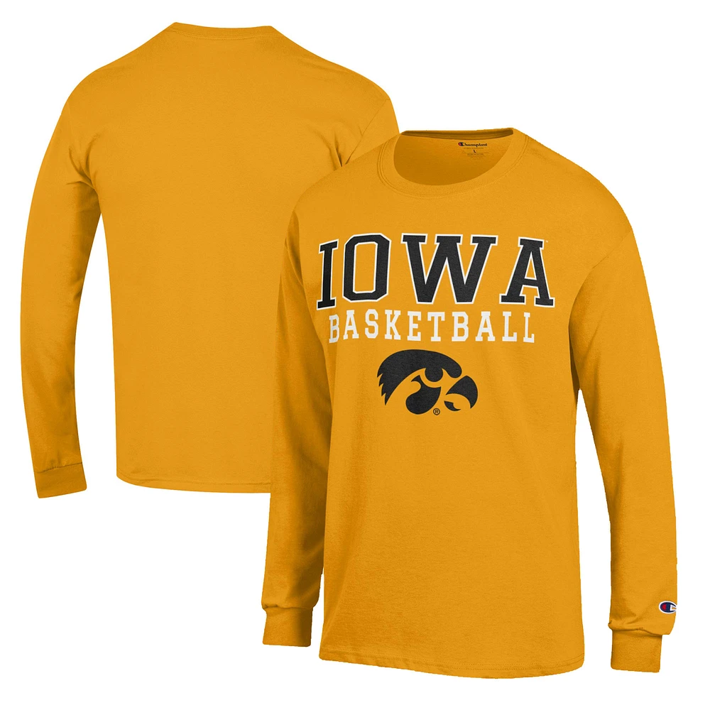 Men's Champion Gold Iowa Hawkeyes Basketball Stack Long Sleeve T-Shirt