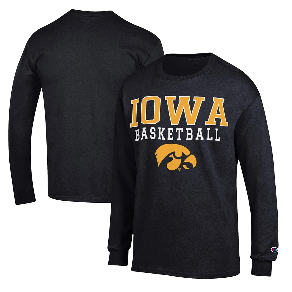 Men's Champion Black Iowa Hawkeyes Basketball Stack Long Sleeve T-Shirt