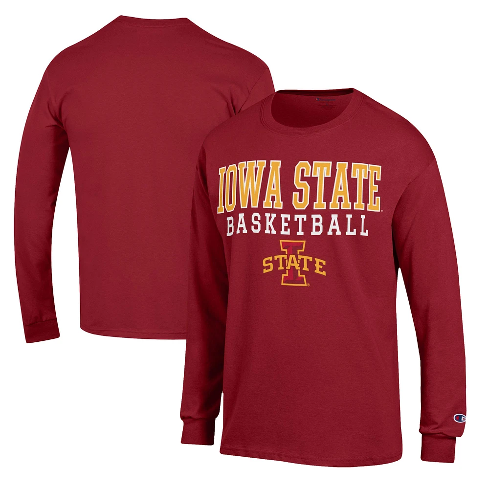 Men's Champion Cardinal Iowa State Cyclones Basketball Stack Long Sleeve T-Shirt