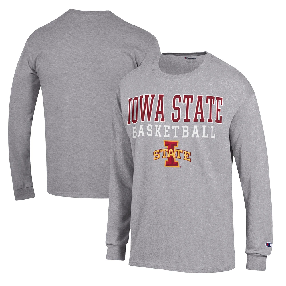 Men's Champion Heather Gray Iowa State Cyclones Basketball Stack Long Sleeve T-Shirt