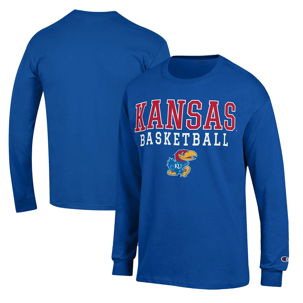 Men's Champion Royal Kansas Jayhawks Basketball Stack Long Sleeve T-Shirt