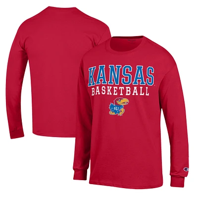 Men's Champion Red Kansas Jayhawks Basketball Stack Long Sleeve T-Shirt