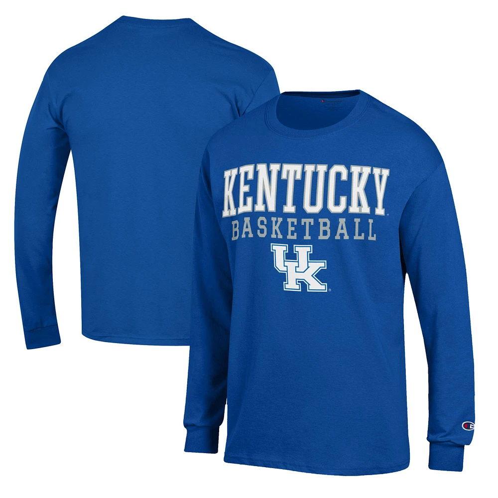 Men's Champion Royal Kentucky Wildcats Basketball Stack Long Sleeve T-Shirt