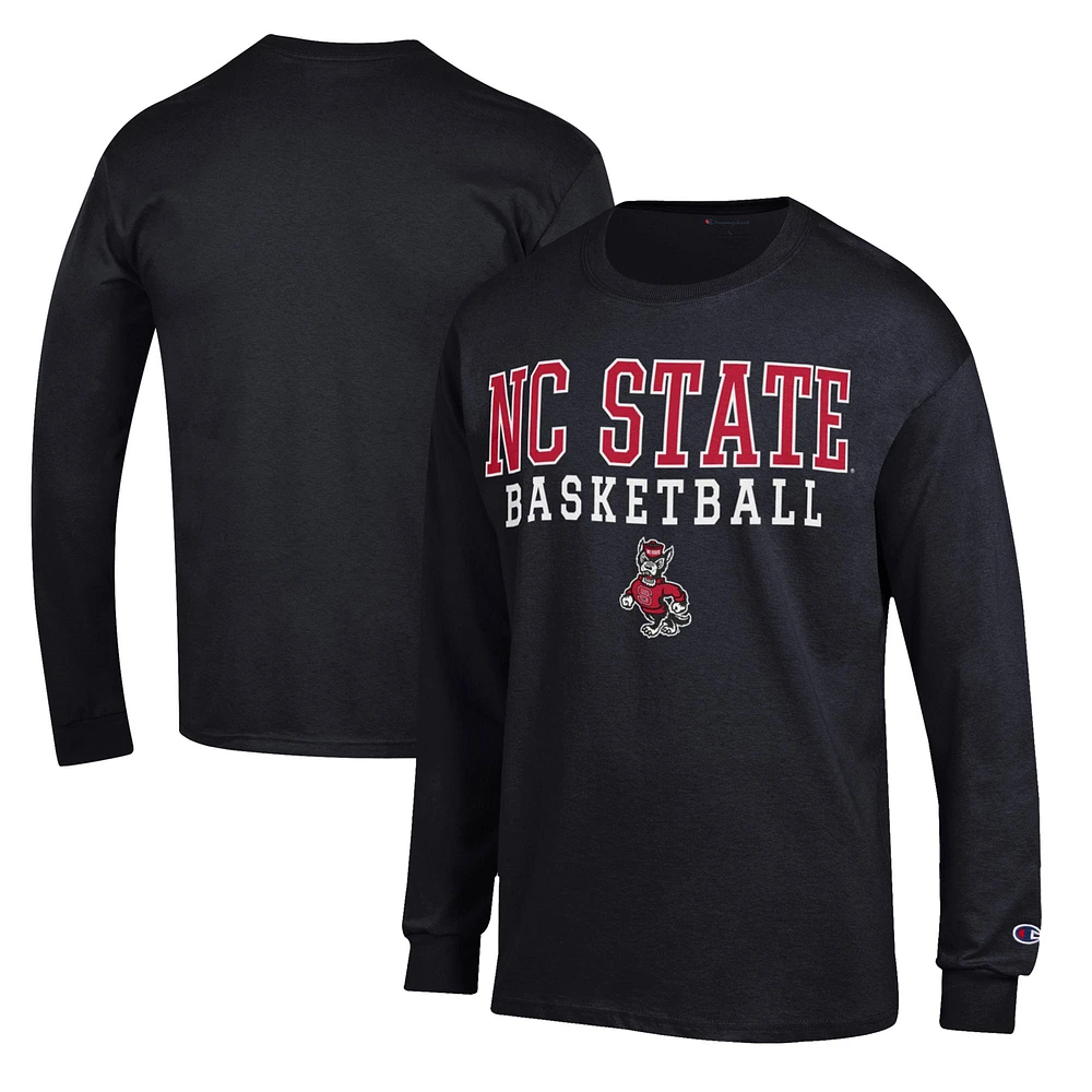 Men's Champion Black NC State Wolfpack Basketball Stack Long Sleeve T-Shirt