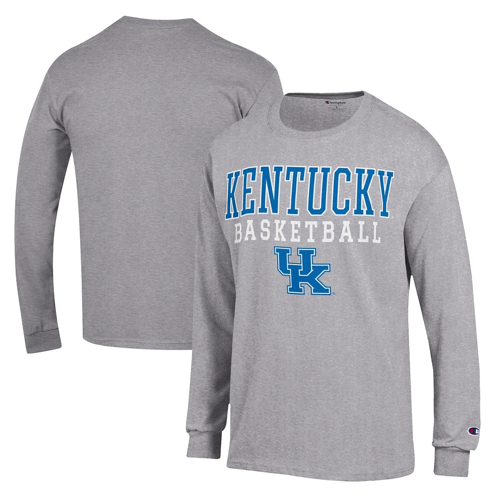 Men's Champion Heather Gray Kentucky Wildcats Basketball Stack Long Sleeve T-Shirt
