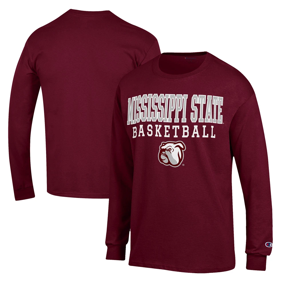 Men's Champion Maroon Mississippi State Bulldogs Basketball Stack Long Sleeve T-Shirt