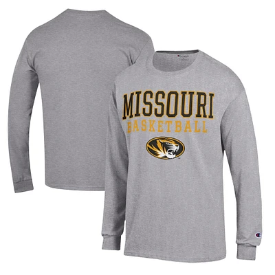 Men's Champion Heather Gray Missouri Tigers Basketball Stack Long Sleeve T-Shirt