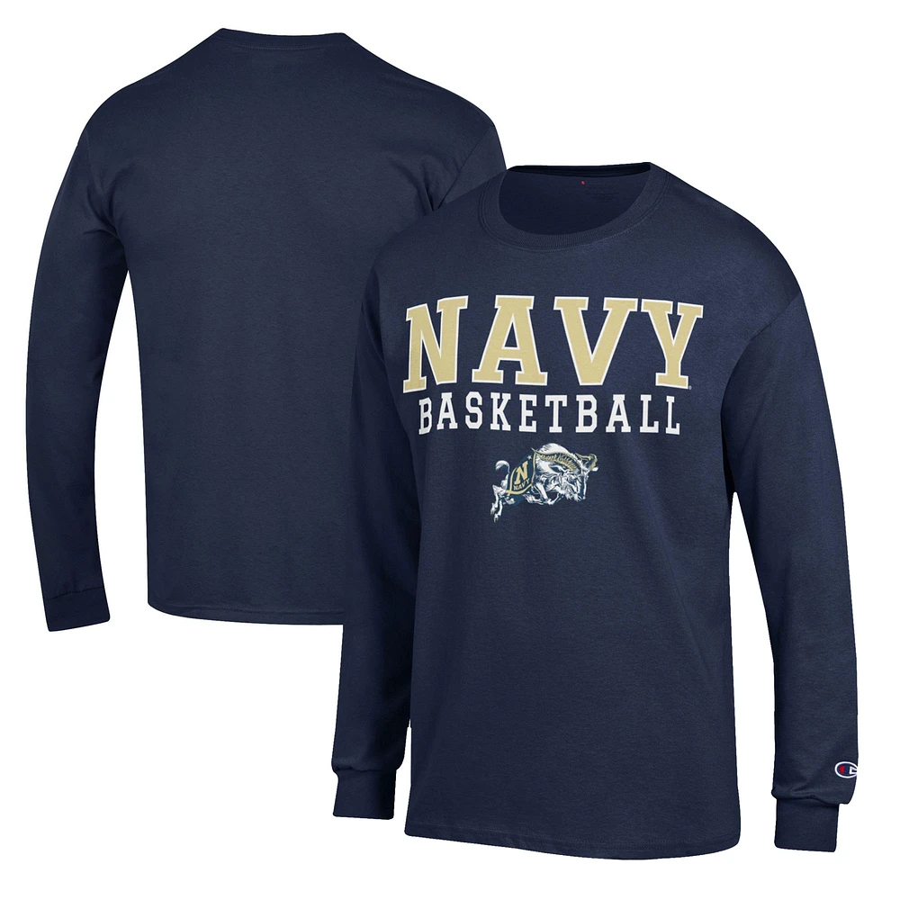Men's Champion Navy Midshipmen Basketball Stack Long Sleeve T-Shirt