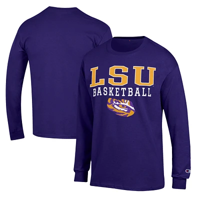 Men's Champion Purple LSU Tigers Basketball Stack Long Sleeve T-Shirt