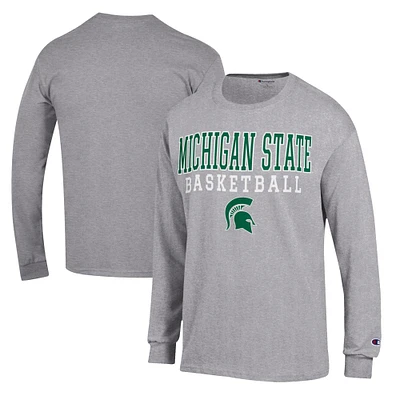 Men's Champion Heather Gray Michigan State Spartans Basketball Stack Long Sleeve T-Shirt