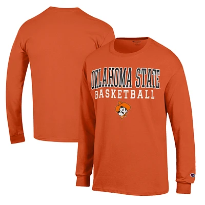 Men's Champion Orange Oklahoma State Cowboys Basketball Stack Long Sleeve T-Shirt