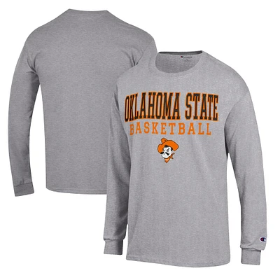 Men's Champion Heather Gray Oklahoma State Cowboys Basketball Stack Long Sleeve T-Shirt