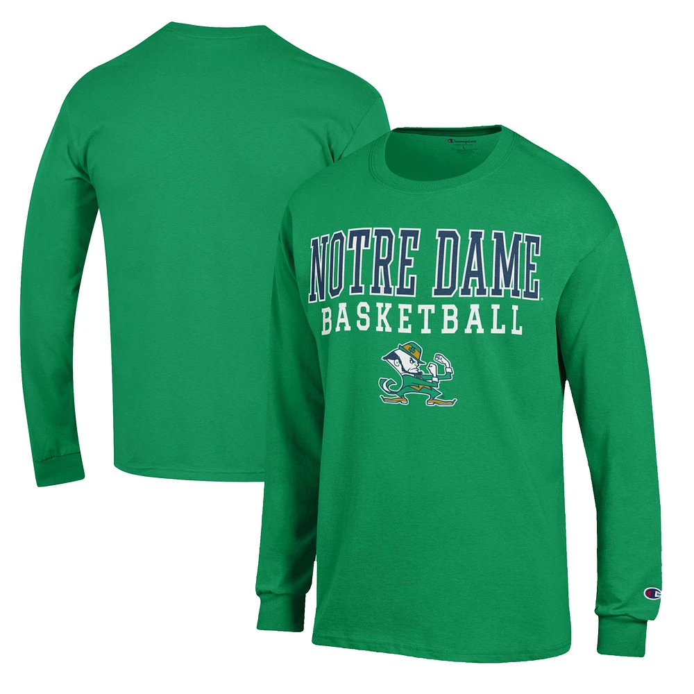 Men's Champion Green Notre Dame Fighting Irish Basketball Stack Long Sleeve T-Shirt