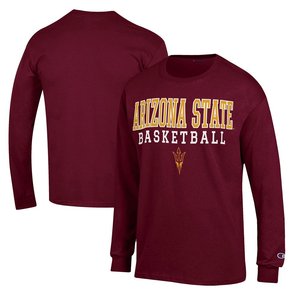 Men's Champion Maroon Arizona State Sun Devils Basketball Stack Long Sleeve T-Shirt