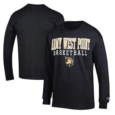 Men's Champion Black Army Knights Basketball Stack Long Sleeve T-Shirt