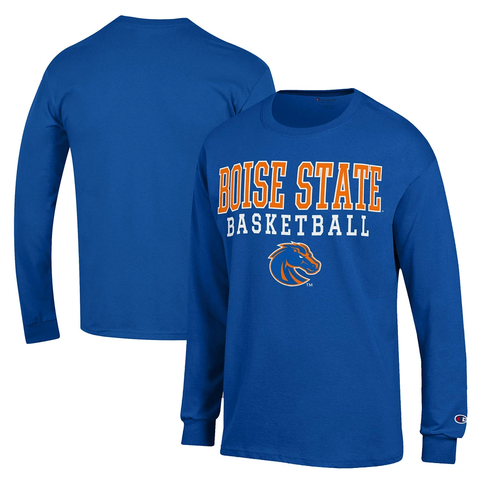 Men's Champion Royal Boise State Broncos Basketball Stack Long Sleeve T-Shirt