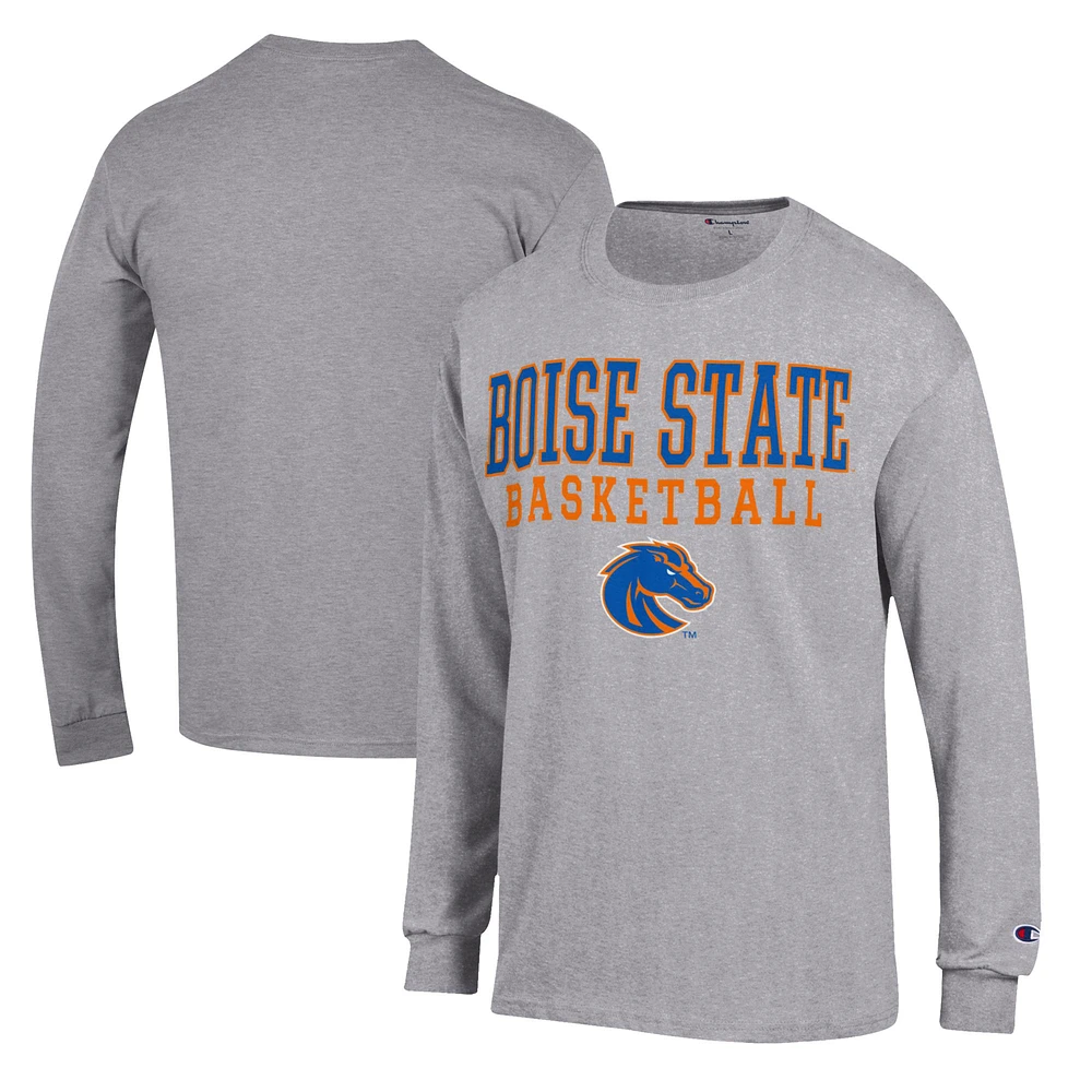 Men's Champion Heather Gray Boise State Broncos Basketball Stack Long Sleeve T-Shirt