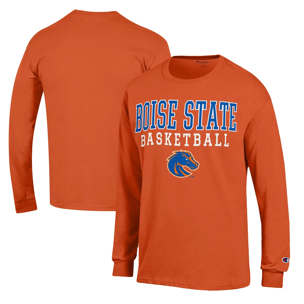 Men's Champion Orange Boise State Broncos Basketball Stack Long Sleeve T-Shirt