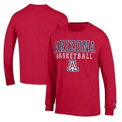 Men's Champion Red Arizona Wildcats Basketball Stack Long Sleeve T-Shirt