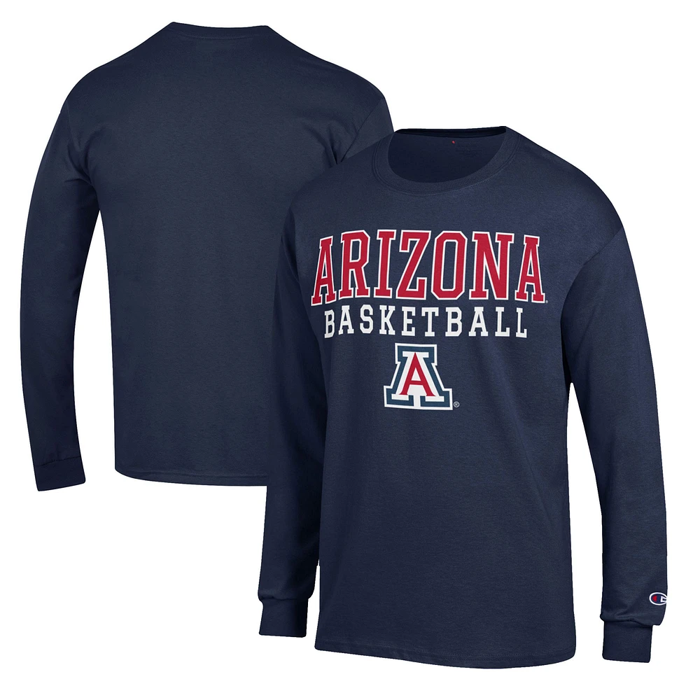 Men's Champion Navy Arizona Wildcats Basketball Stack Long Sleeve T-Shirt
