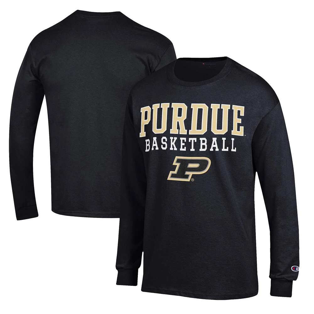 Men's Champion Black Purdue Boilermakers Basketball Stack Long Sleeve T-Shirt