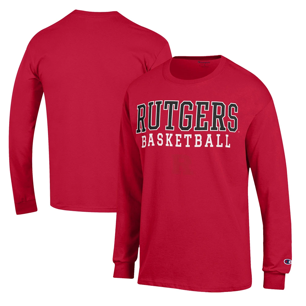 Men's Champion Scarlet Rutgers Knights Basketball Stack Long Sleeve T-Shirt