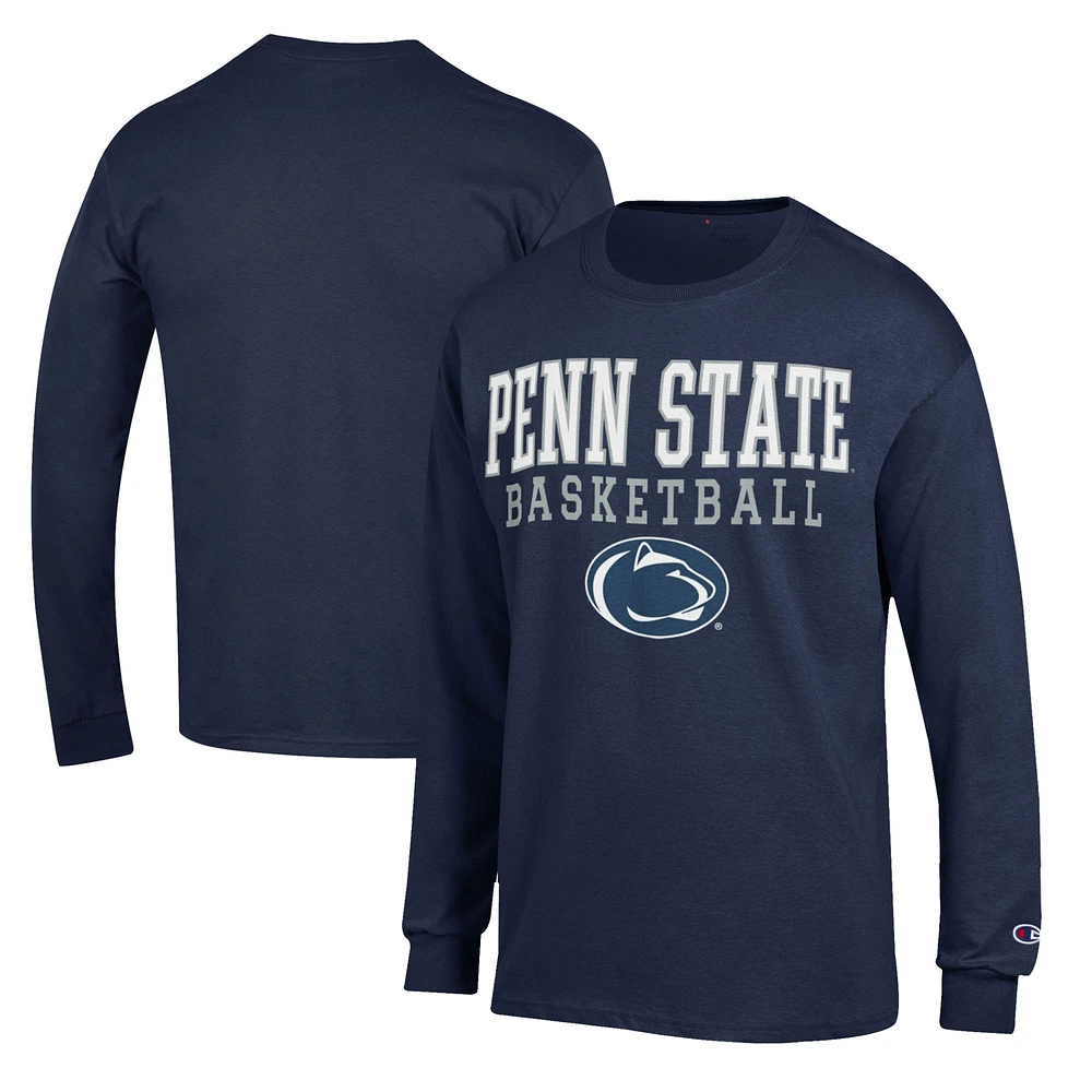 Men's Champion Navy Penn State Nittany Lions Basketball Stack Long Sleeve T-Shirt