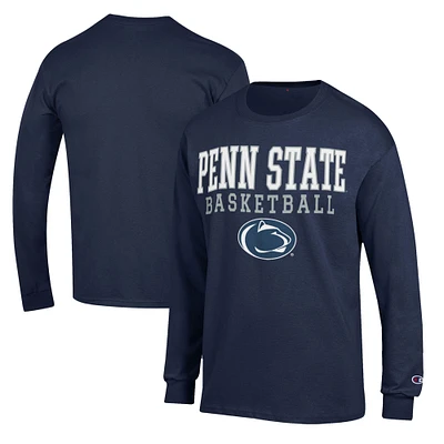 Men's Champion Navy Penn State Nittany Lions Basketball Stack Long Sleeve T-Shirt