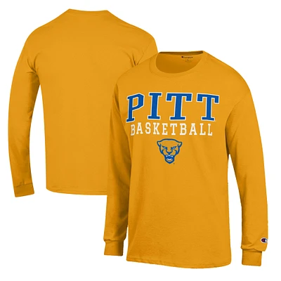 Men's Champion Gold Pitt Panthers Basketball Stack Long Sleeve T-Shirt
