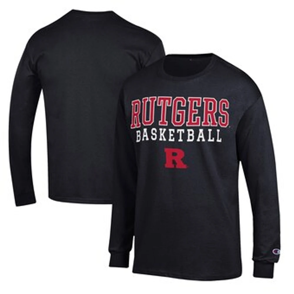 Men's Champion Black Rutgers Scarlet Knights Basketball Stack Long Sleeve T-Shirt