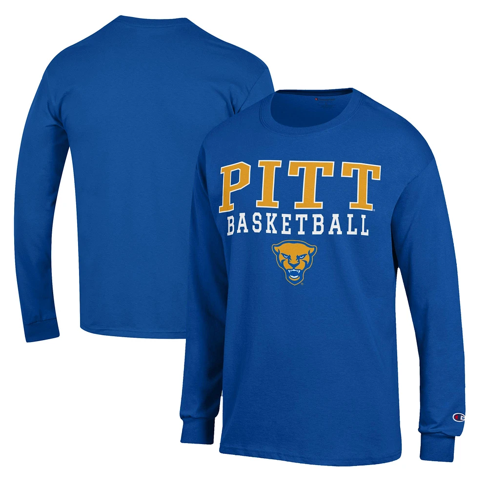 Men's Champion Royal Pitt Panthers Basketball Stack Long Sleeve T-Shirt
