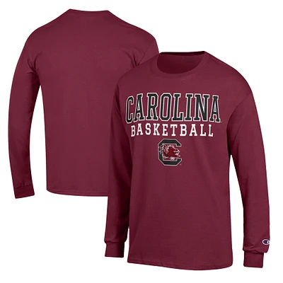 Men's Champion Garnet South Carolina Gamecocks Basketball Stack Long Sleeve T-Shirt