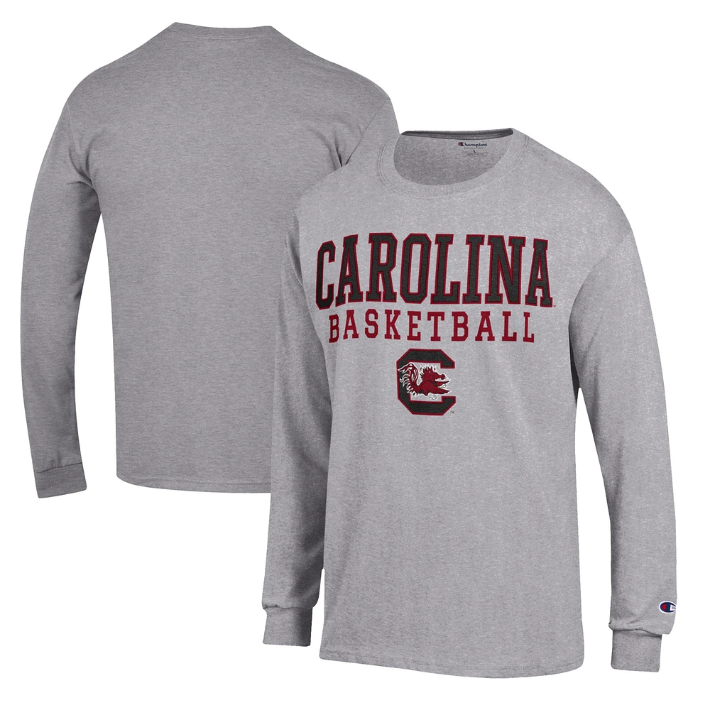 Men's Champion Heather Gray South Carolina Gamecocks Basketball Stack Long Sleeve T-Shirt
