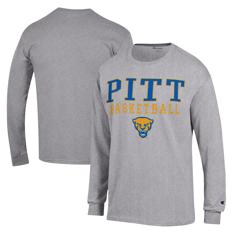 Men's Champion Heather Gray Pitt Panthers Basketball Stack Long Sleeve T-Shirt