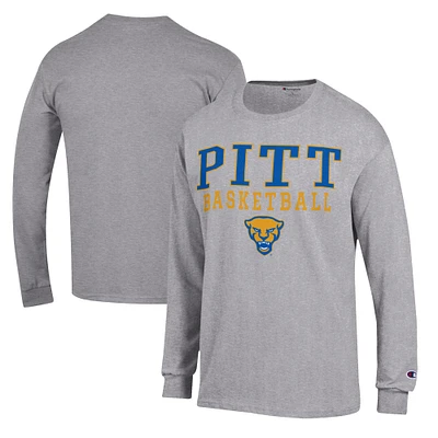 Men's Champion Heather Gray Pitt Panthers Basketball Stack Long Sleeve T-Shirt