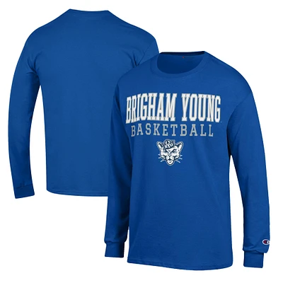 Men's Champion Royal BYU Cougars Basketball Stack Long Sleeve T-Shirt