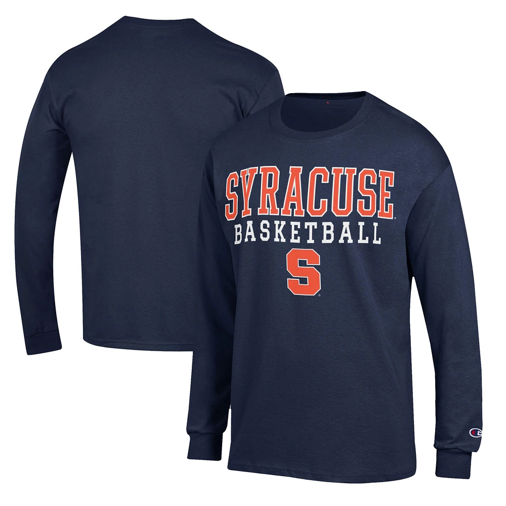 Men's Champion Navy Syracuse Orange Basketball Stack Long Sleeve T-Shirt