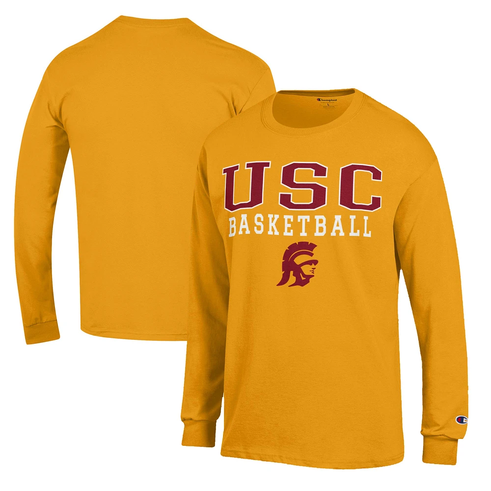 Men's Champion Gold USC Trojans Basketball Stack Long Sleeve T-Shirt